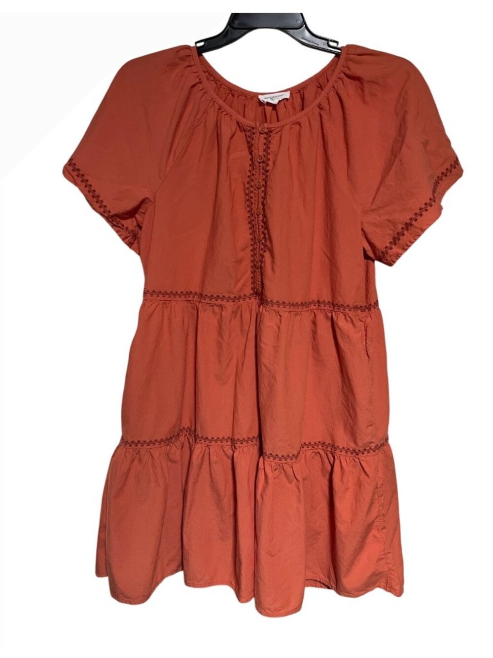 BeachLunchLounge Womens Mini Dress Size L Pumpkin Orange Tiered Boho Peasant